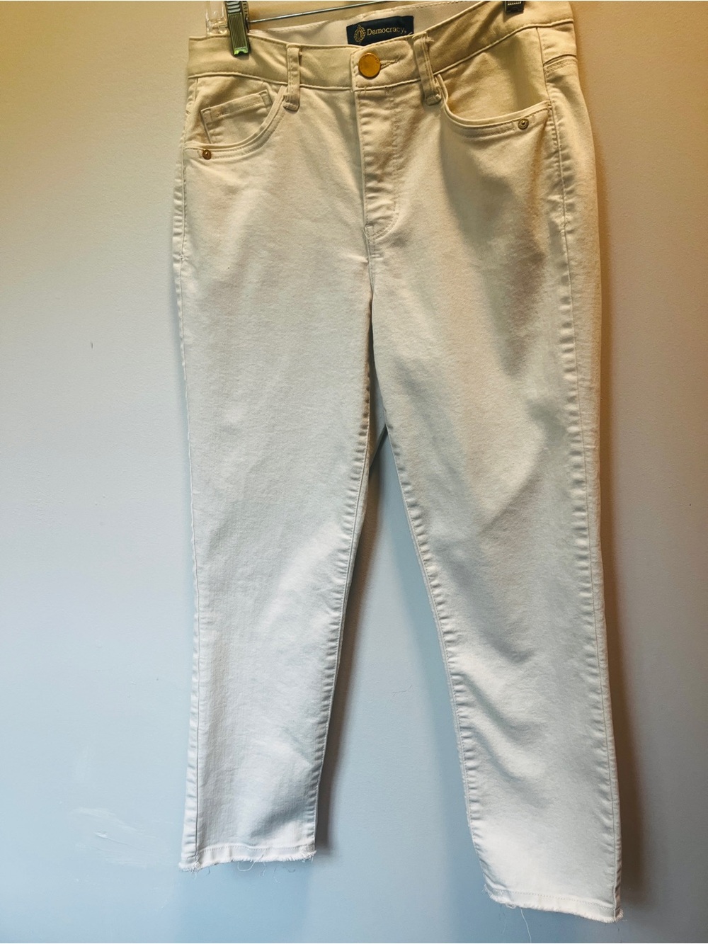 Democracy Ab-solution Straight Leg Jeans with Raw Hem Skinny Jeans in Off White